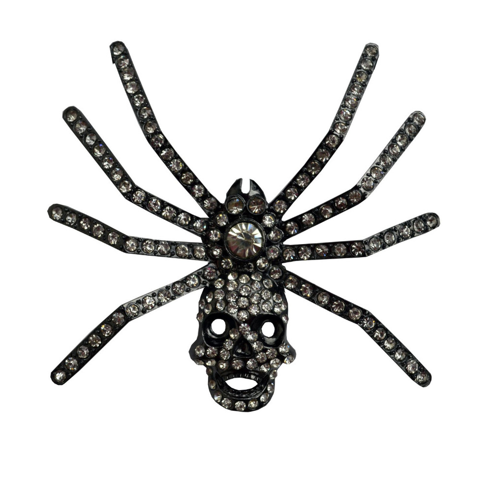 Spider Brooch Large Skeleton Skull Bling Crystal